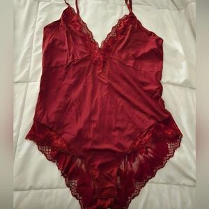True & Co. Red Lace Trim Bodysuit
